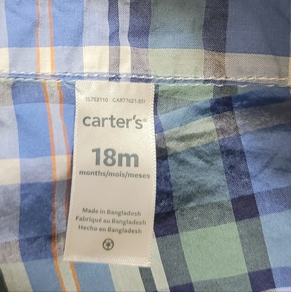 Carter's Boys Shirts 18 Months Button Up Set Of 2 Plaid Gingham Long Sleeve